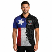 Texas Grunge Flag Black Billiard Pattern Custom Pool Shirt - Image 2