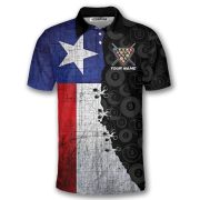 Texas Grunge Flag Black Billiard Pattern Custom Pool Shirt - Image 3