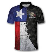 Texas Grunge Flag Black Dartboard Pattern Custom Darts Shirt - Image 3