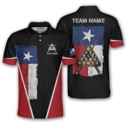 Texas Grunge Flag Red Black Billiards Custom Pool Shirt
