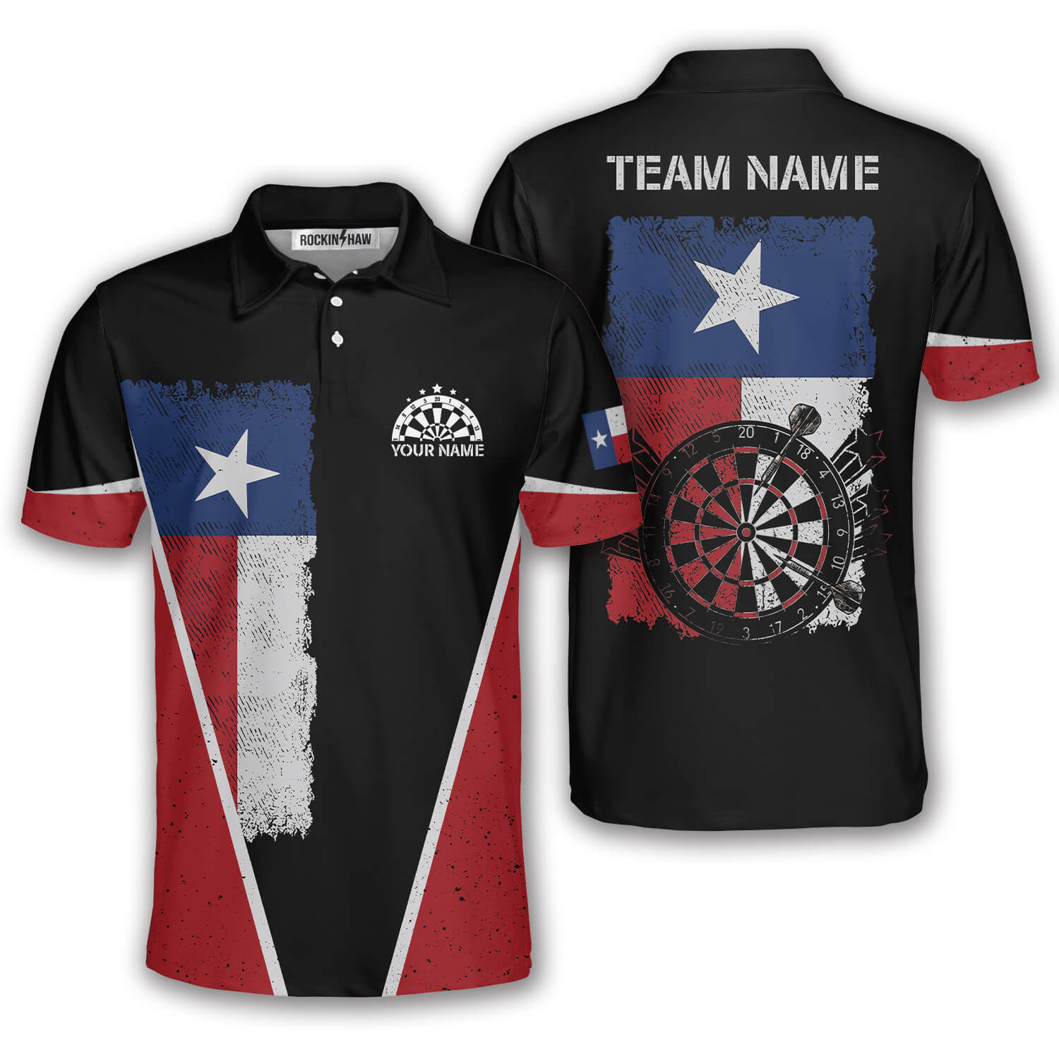 Texas Grunge Flag Red Black Dartboard Custom Darts Shirt #440PRM20260604 Mockup FB Texas Grunge Flag Red Black Dartboard Custom Darts Shirt - Image 1