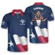Texas Long Horn Waving Flag Billiards Custom Pool Shirt