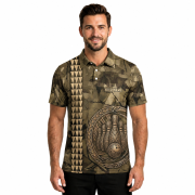 Tribal Kakau Camouflage Green Polynesian Custom Bowling Shirt - Image 2