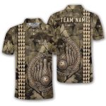 Tribal Kakau Camouflage Green Polynesian Custom Bowling Shirt