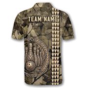 Tribal Kakau Camouflage Green Polynesian Custom Bowling Shirt - Image 4