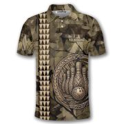 Tribal Kakau Camouflage Green Polynesian Custom Bowling Shirt - Image 3