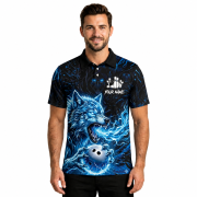 Angry Werewolf Holding Bowling Ball Blue Flaming Custom Bowling Shirt - Image 2
