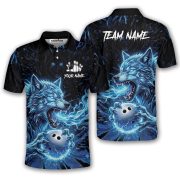 Angry Werewolf Holding Bowling Ball Blue Flaming Custom Bowling Shirt