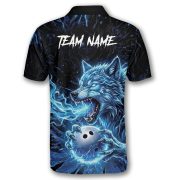 Angry Werewolf Holding Bowling Ball Blue Flaming Custom Bowling Shirt - Image 4
