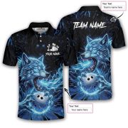Angry Werewolf Holding Bowling Ball Blue Flaming Custom Bowling Shirt - Image 5