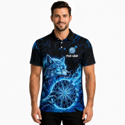 Angry Werewolf Holding Dartboard Ball Blue Flaming Custom Darts Shirt - Image 2