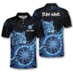 Angry Werewolf Holding Dartboard Ball Blue Flaming Custom Darts Shirt