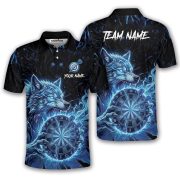 Angry Werewolf Holding Dartboard Ball Blue Flaming Custom Darts Shirt