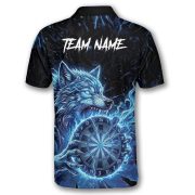 Angry Werewolf Holding Dartboard Ball Blue Flaming Custom Darts Shirt - Image 4