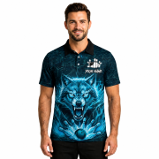 Angry Wolf Blue Flaming Custom Bowling Shirt - Image 2