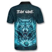 Angry Wolf Blue Flaming Custom Bowling Shirt - Image 4