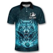 Angry Wolf Blue Flaming Custom Bowling Shirt - Image 3