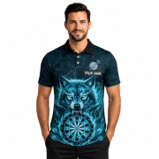 Angry Wolf Teal Flaming Dartboard Custom Darts Shirt - Image 2