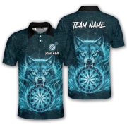 Angry Wolf Teal Flaming Dartboard Custom Darts Shirt