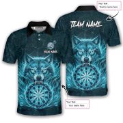 Angry Wolf Teal Flaming Dartboard Custom Darts Shirt - Image 5