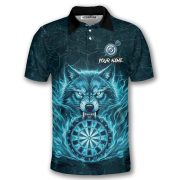 Angry Wolf Teal Flaming Dartboard Custom Darts Shirt - Image 3