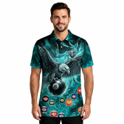Blue Fire Flame Bald Eagle Holding 8 Ball Billiards Custom Pool Shirt - Image 2