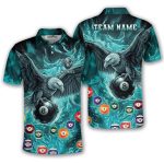 Blue Fire Flame Bald Eagle Holding 8 Ball Billiards Custom Pool Shirt