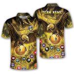 Yellow Fire Flame Bald Eagle Holding 8 Ball Billiards Custom Pool Shirt
