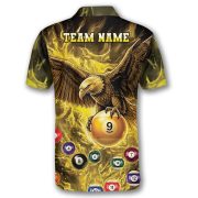 Yellow Fire Flame Bald Eagle Holding 8 Ball Billiards Custom Pool Shirt - Image 4