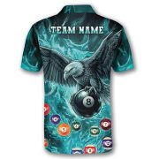 Blue Fire Flame Bald Eagle Holding 8 Ball Billiards Custom Pool Shirt - Image 4