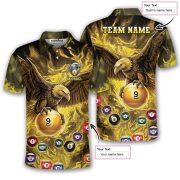 Yellow Fire Flame Bald Eagle Holding 8 Ball Billiards Custom Pool Shirt - Image 5