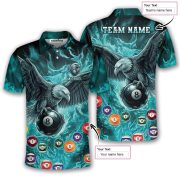 Blue Fire Flame Bald Eagle Holding 8 Ball Billiards Custom Pool Shirt - Image 5