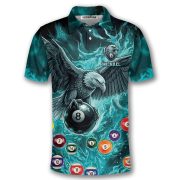 Blue Fire Flame Bald Eagle Holding 8 Ball Billiards Custom Pool Shirt - Image 3