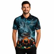 Blue Flaming 8 Ball Pool Shark Gothic Skulls Custom Pool Shirt - Image 2