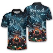 Blue Flaming 8 Ball Pool Shark Gothic Skulls Custom Pool Shirt