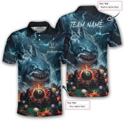 Blue Flaming 8 Ball Pool Shark Gothic Skulls Custom Pool Shirt - Image 5