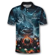 Blue Flaming 8 Ball Pool Shark Gothic Skulls Custom Pool Shirt - Image 3