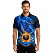 Blue Wolf Fire 8 Ball Pool Custom Billiards Shirt - Image 2