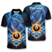 Blue Wolf Fire 8 Ball Pool Custom Billiards Shirt