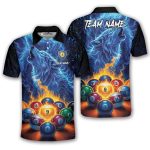 Blue Wolf Fire 9 Ball Pool Custom Billiards Shirt