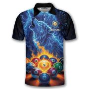 Blue Wolf Fire 9 Ball Pool Custom Billiards Shirt - Image 3