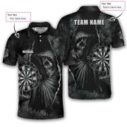 Dark Gothic Grim Reaper Holding Dartboard Skull Custom Darts Shirt - Image 5