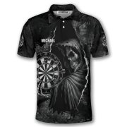 Dark Gothic Grim Reaper Holding Dartboard Skull Custom Darts Shirt - Image 3