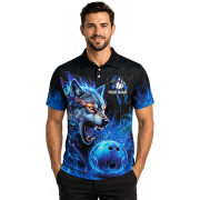 Fantasy Wolf Art Blue Flame Custom Bowling Shirt - Image 2