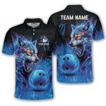 Fantasy Wolf Art Blue Flame Custom Bowling Shirt
