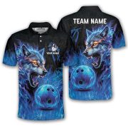Fantasy Wolf Art Blue Flame Custom Bowling Shirt
