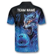 Fantasy Wolf Art Blue Flame Custom Bowling Shirt - Image 4