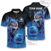 Fantasy Wolf Art Blue Flame Custom Bowling Shirt - Image 5