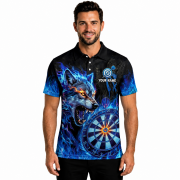 Fantasy Wolf Art Blue Flame Custom Darts Shirt - Image 2