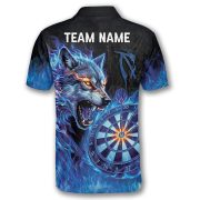 Fantasy Wolf Art Blue Flame Custom Darts Shirt - Image 4